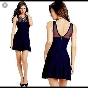 Marciano navy blue bandage flare dress xs